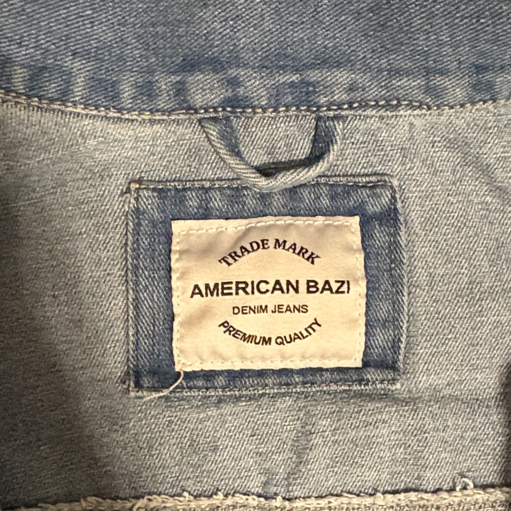 American Bazi Light Blue Oversized Denim Jacket Label Detail - Picture 2 of 10
